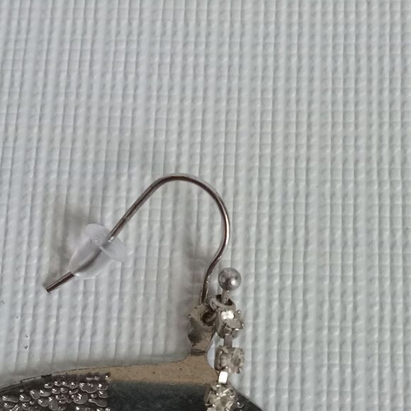 Silver Toned Metal Cutout Rhinestone Chain Lightweight Leaf Dangle Drop Earrings - Picture 6 of 9